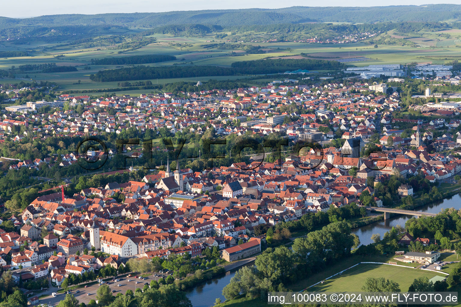 Haßfurt in the state Bavaria, Germany seen from above