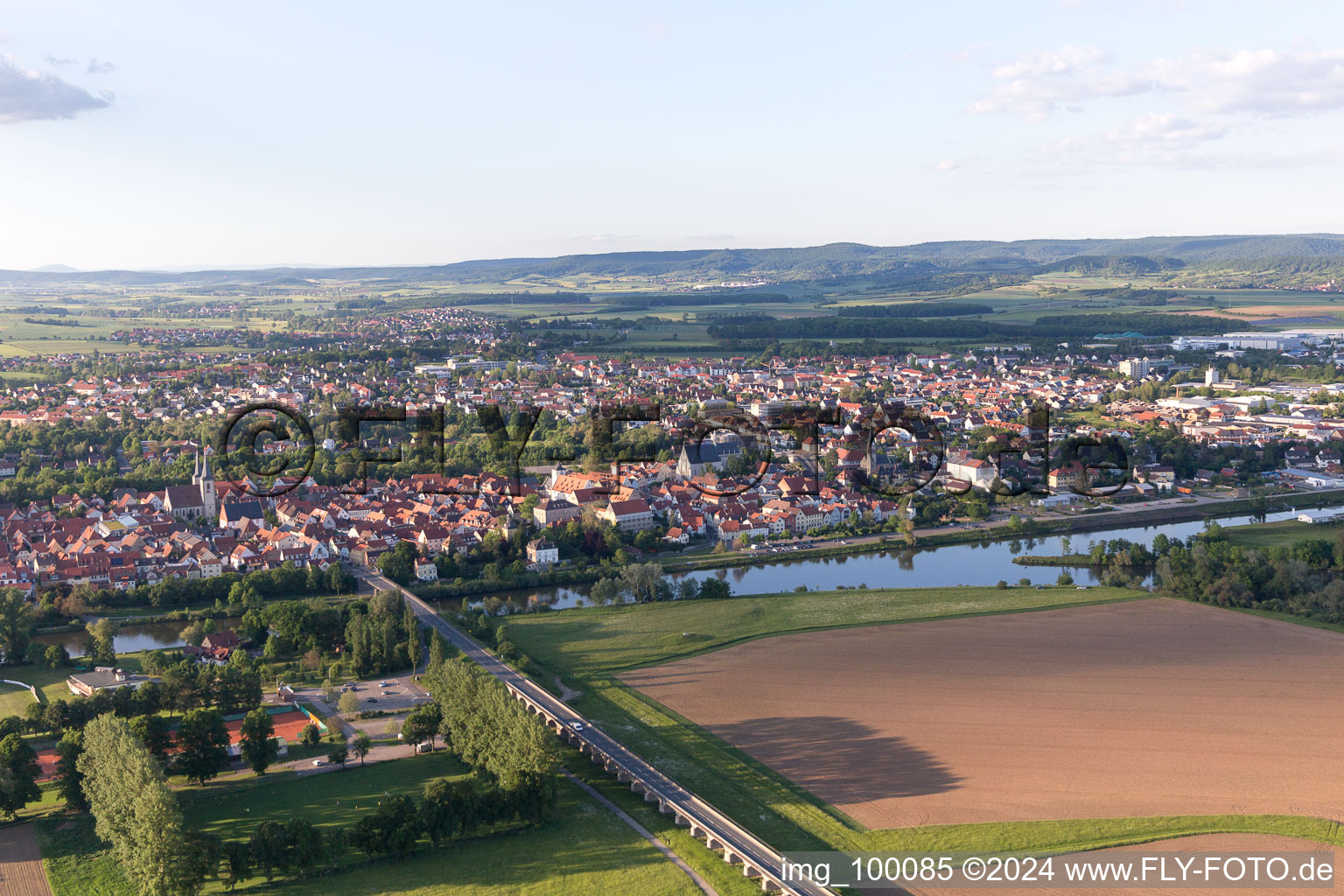 Bird's eye view of Haßfurt in the state Bavaria, Germany