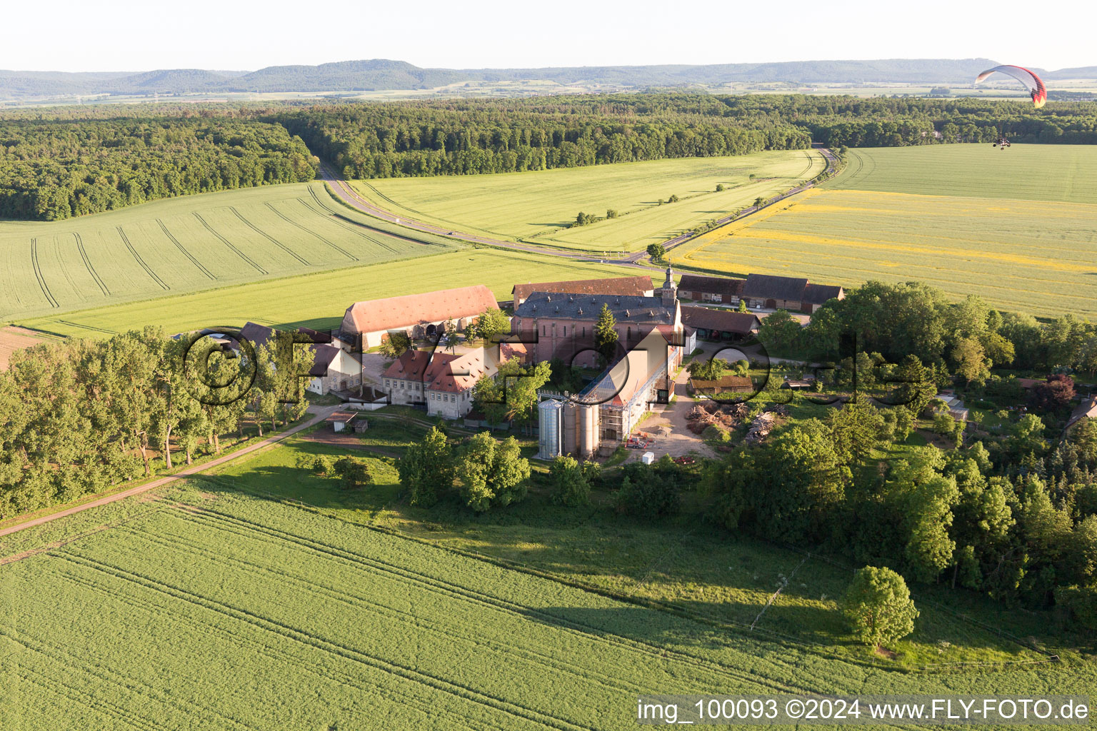 Aerial view of St. John the Baptist Mariaburghausen in the district Mariaburghausen in Haßfurt in the state Bavaria, Germany