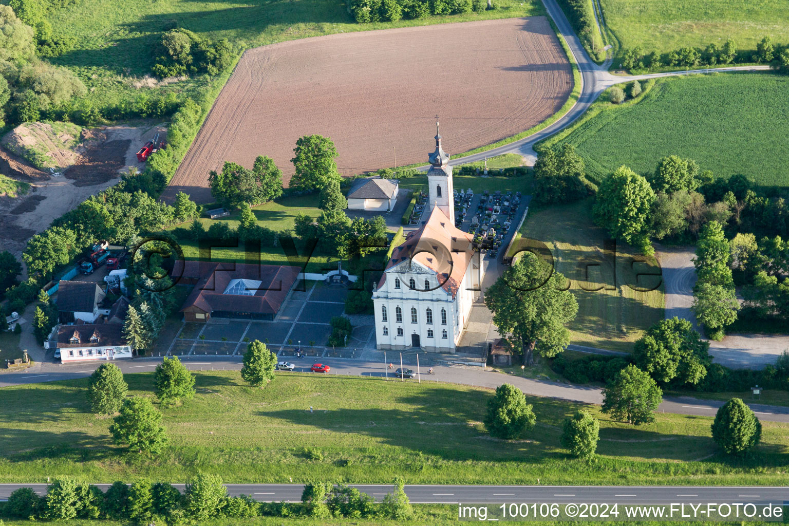 Aerial view of Pilgrimage Church in the district Limbach in Eltmann in the state Bavaria, Germany