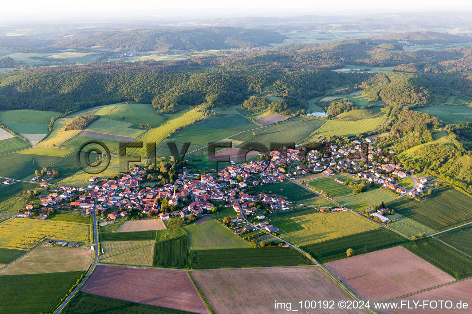 Aerial view of Goßmannsdorf in the state Bavaria, Germany