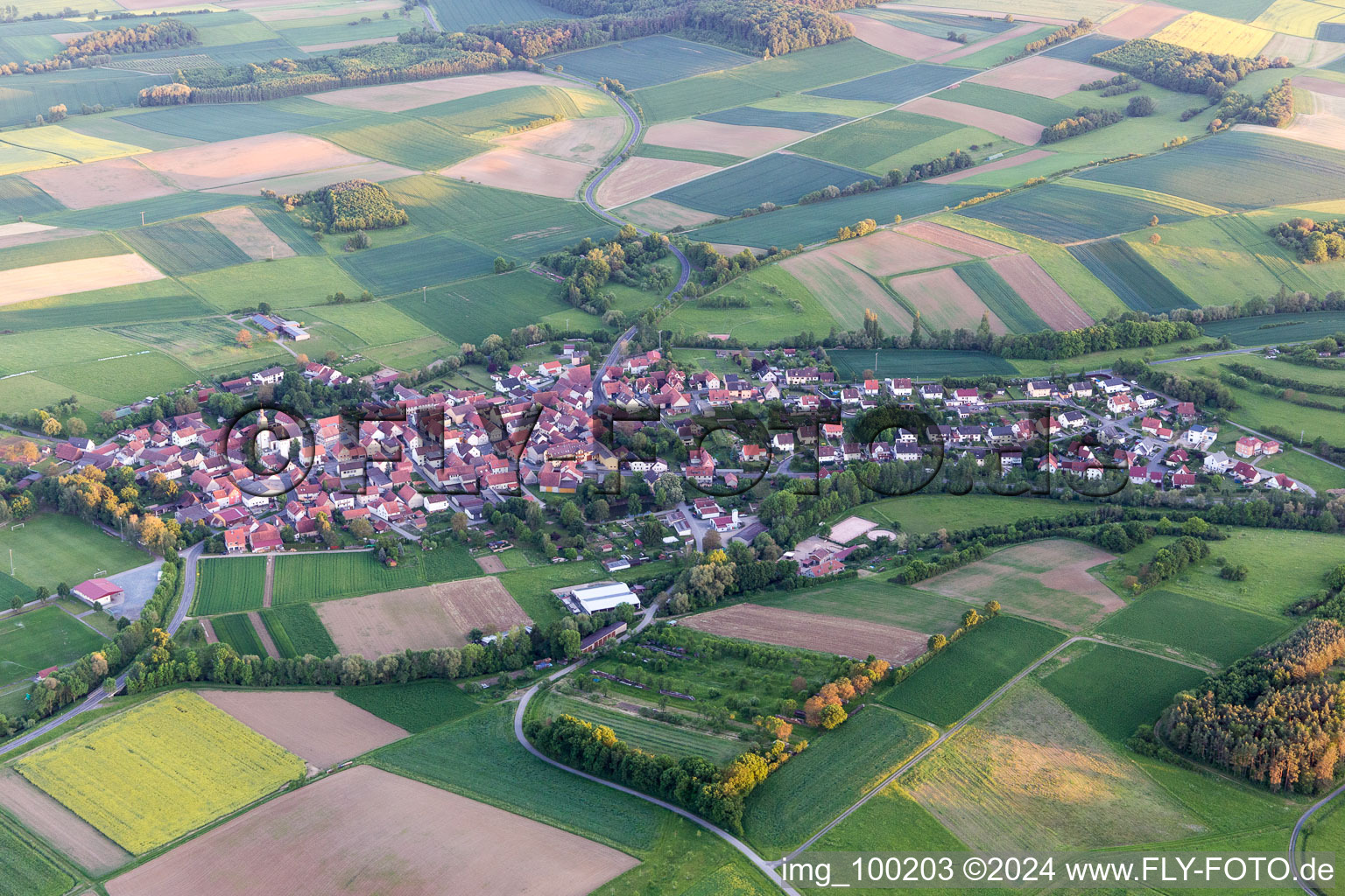 Aerial view of District Mechenried in Riedbach in the state Bavaria, Germany