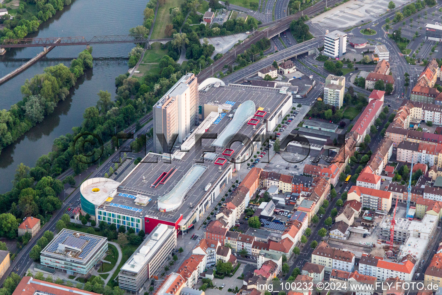 Building of the shopping center Stadtgalerie Schweinfurt and SKF Hochhaus in Schweinfurt in the state Bavaria, Germany