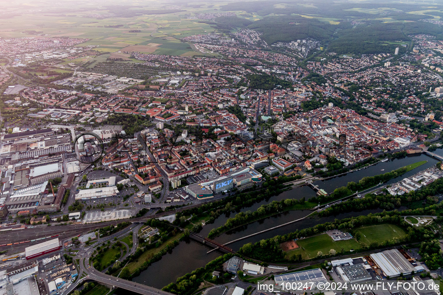 City view on the river bank of the Main river in Schweinfurt in the state Bavaria, Germany