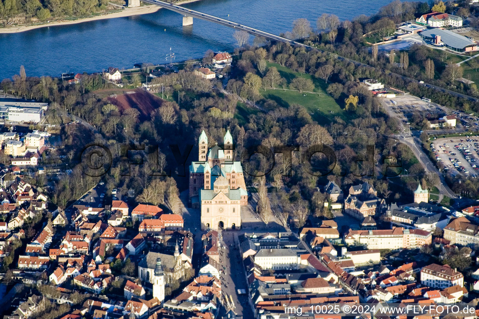 Cathedral in Speyer in the state Rhineland-Palatinate, Germany seen from above