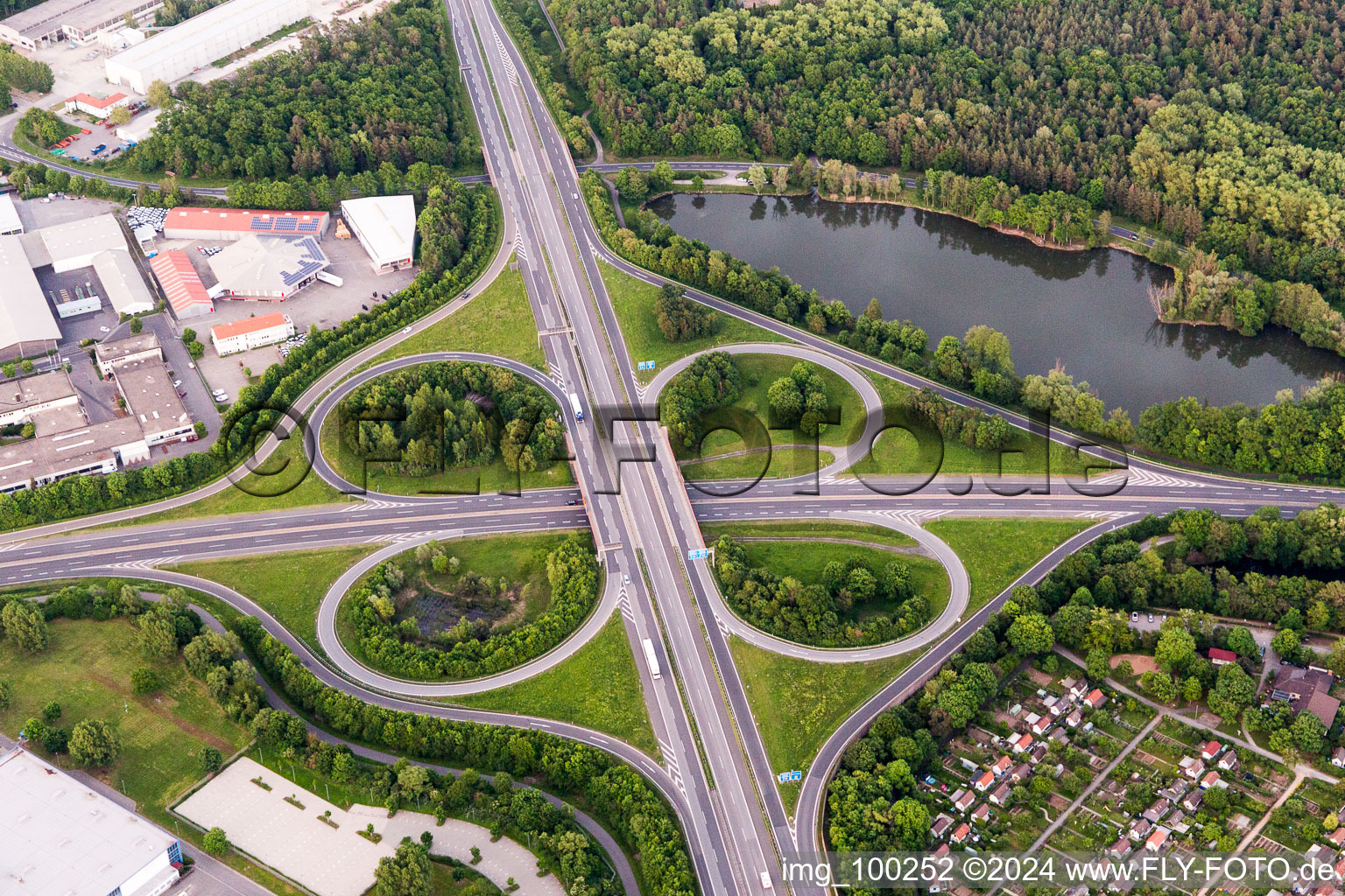 Traffic flow at the intersection- motorway A 7 Exit Centre in Schweinfurt in the state Bavaria, Germany