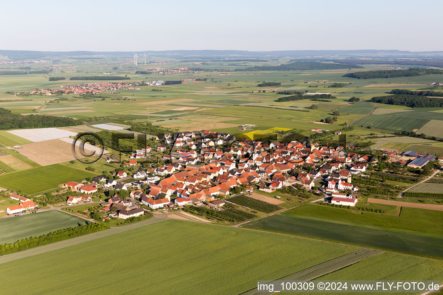 Drone image of District Lindach in Kolitzheim in the state Bavaria, Germany