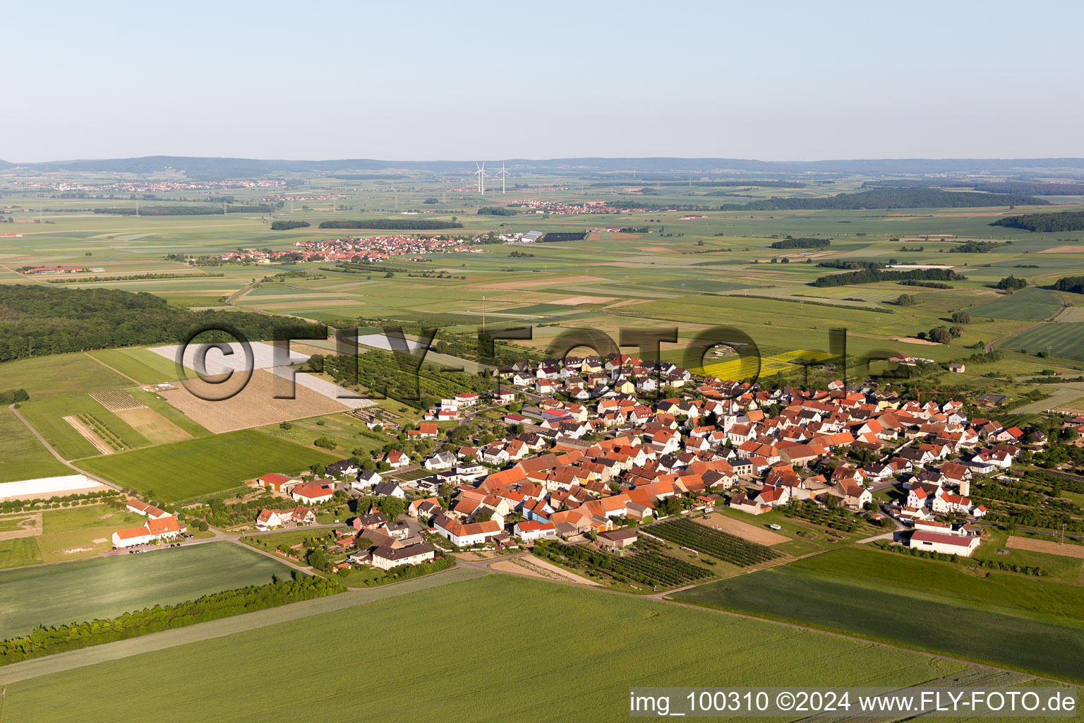 District Lindach in Kolitzheim in the state Bavaria, Germany from the drone perspective