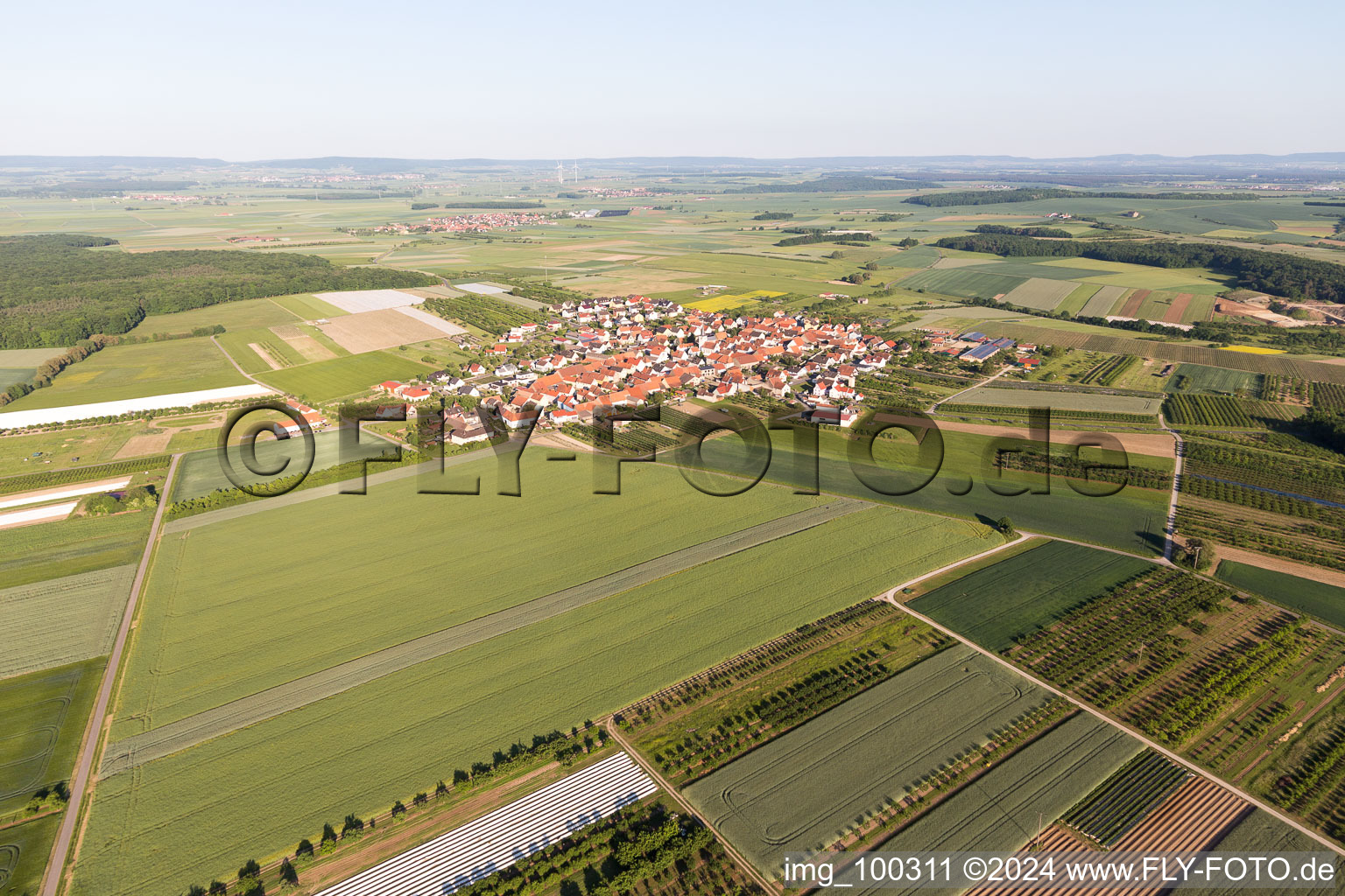 District Lindach in Kolitzheim in the state Bavaria, Germany from a drone