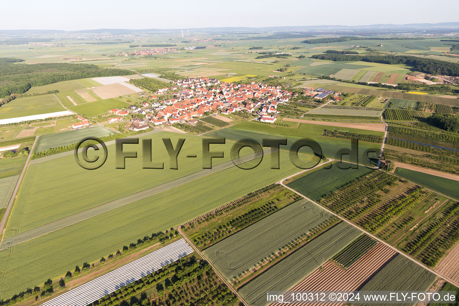 District Lindach in Kolitzheim in the state Bavaria, Germany seen from a drone