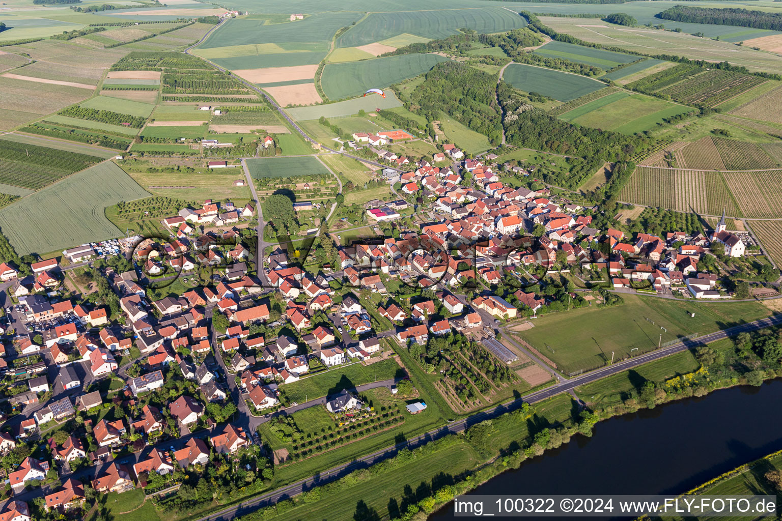 Village on the river bank areas of the Main river in Stammheim in the state Bavaria, Germany