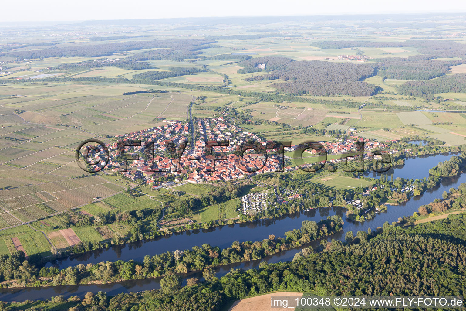 Sommerach in the state Bavaria, Germany seen from above