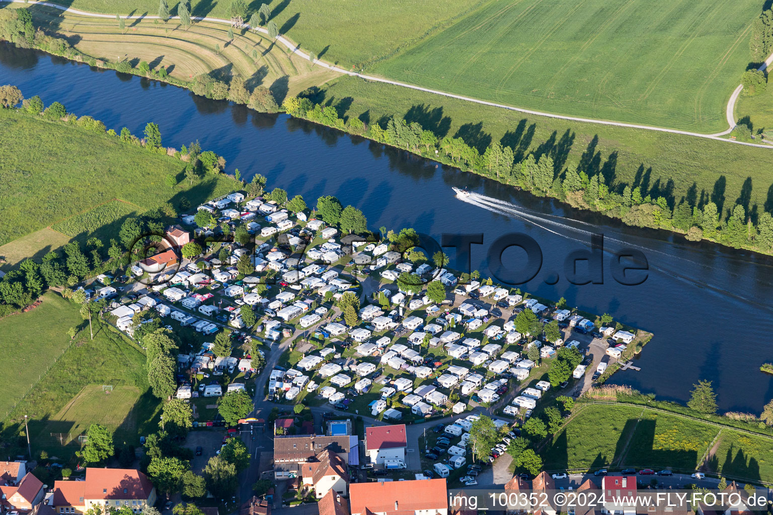 Camping with caravans and tents in Schwarzenau in the state Bavaria, Germany