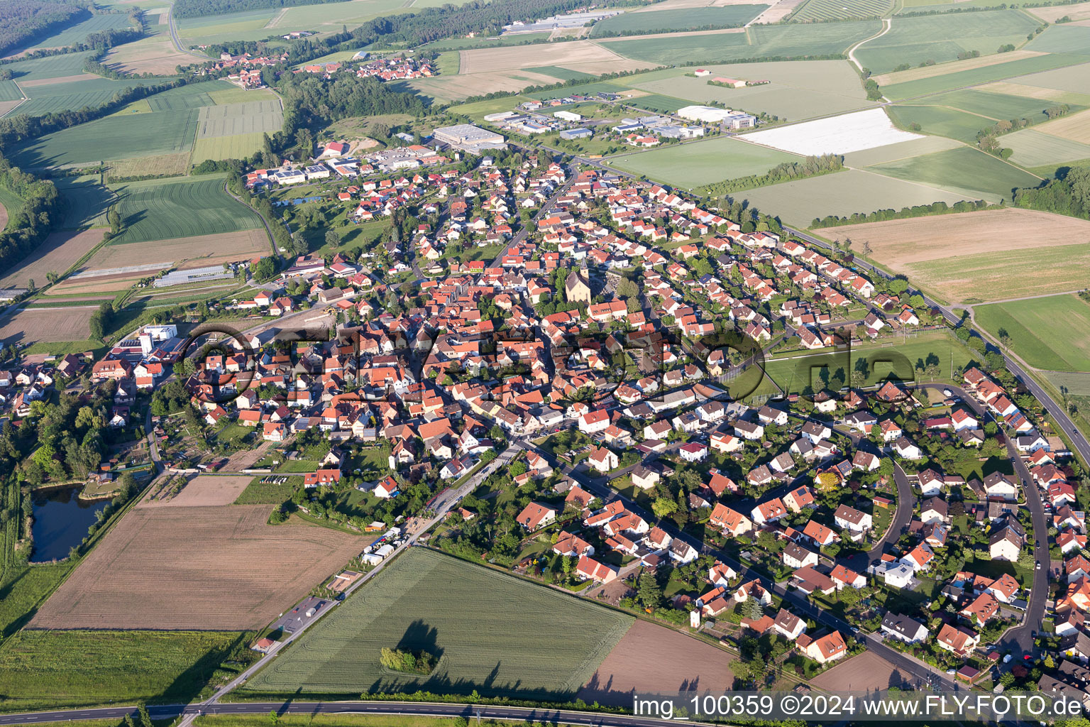 Aerial photograpy of Schwarzach am Main in the state Bavaria, Germany