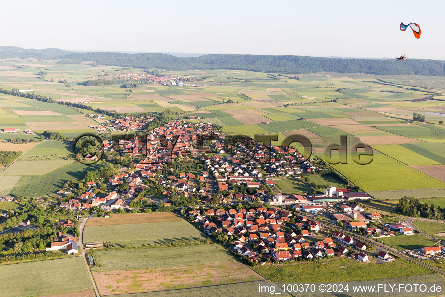 Aerial view of Atzhausen in the state Bavaria, Germany