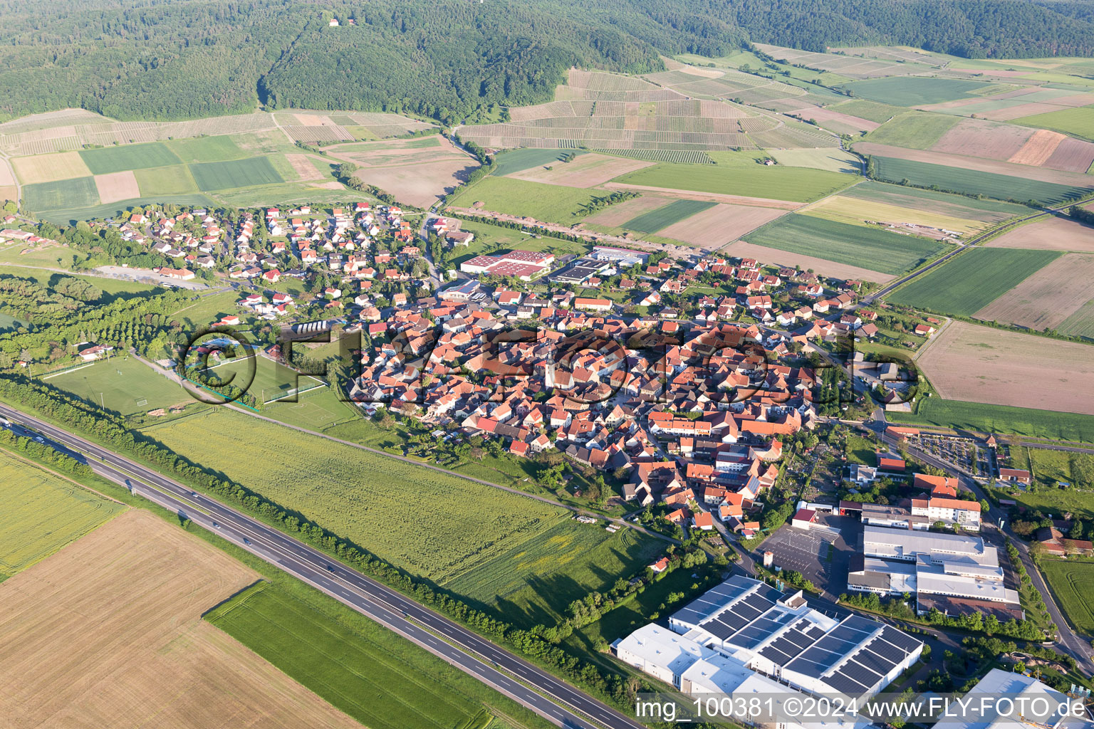 Aerial view of Abtswind in the state Bavaria, Germany