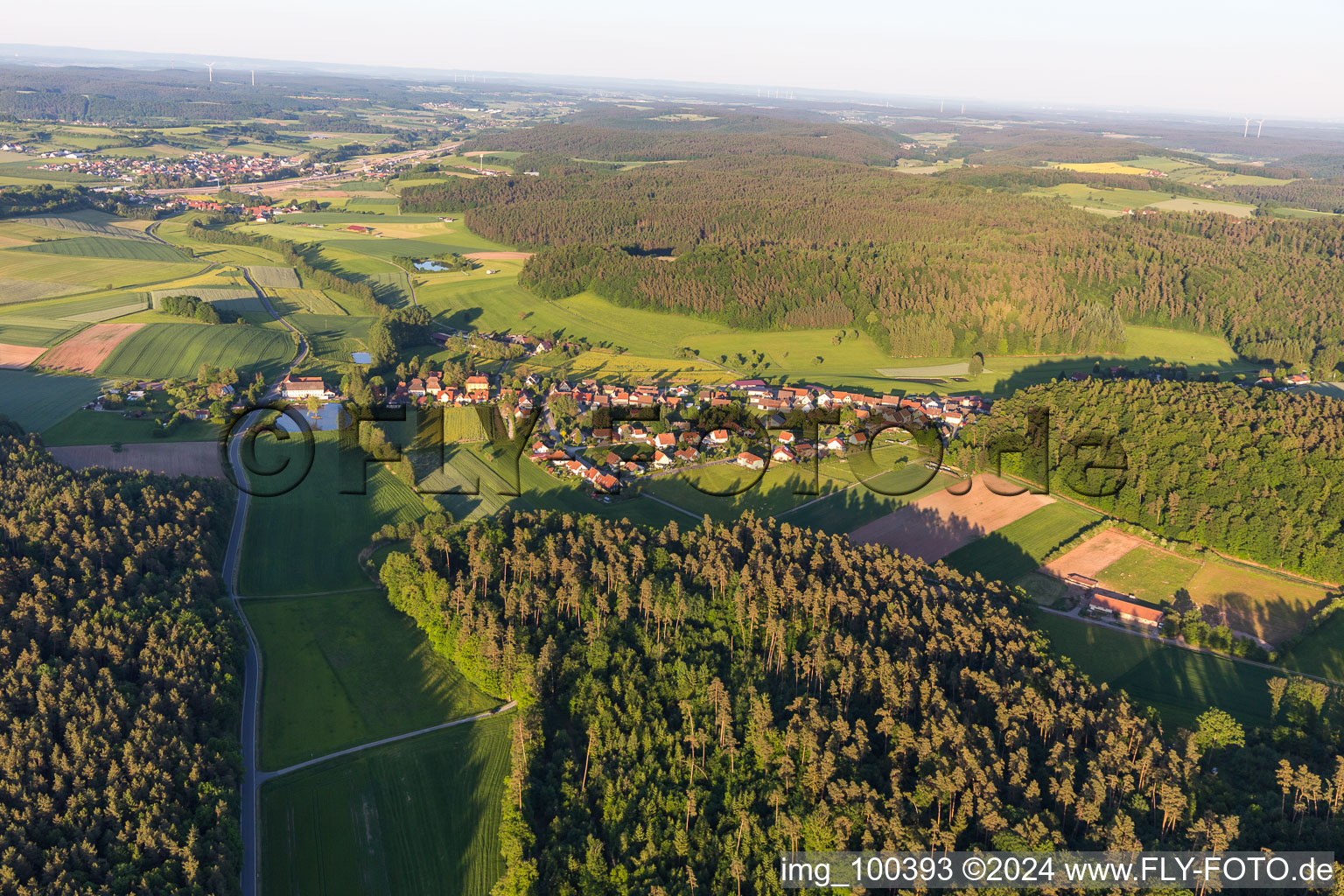 From the west in the district Rehweiler in Geiselwind in the state Bavaria, Germany