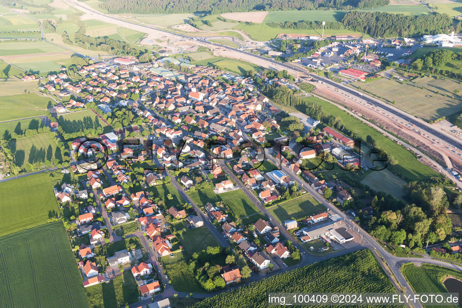 Geiselwind in the state Bavaria, Germany seen from above