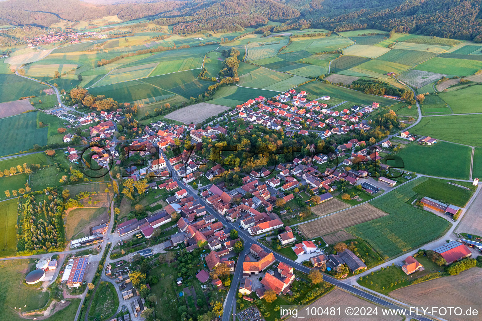 Aerial view of District Oberschwappach in Knetzgau in the state Bavaria, Germany