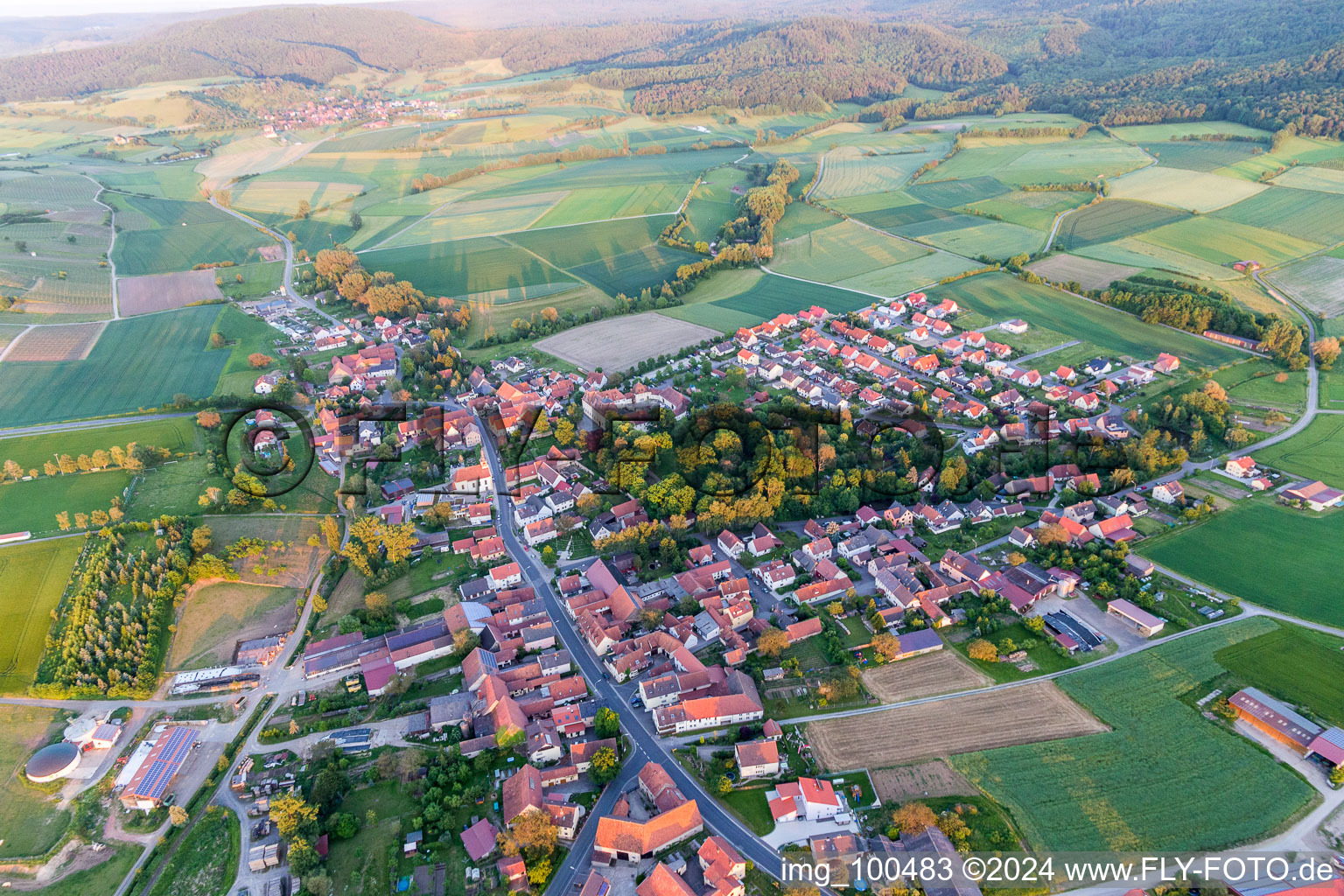 Oblique view of District Oberschwappach in Knetzgau in the state Bavaria, Germany