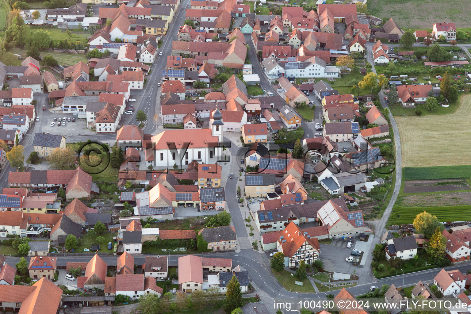 Aerial view of Donnersdorf in the state Bavaria, Germany