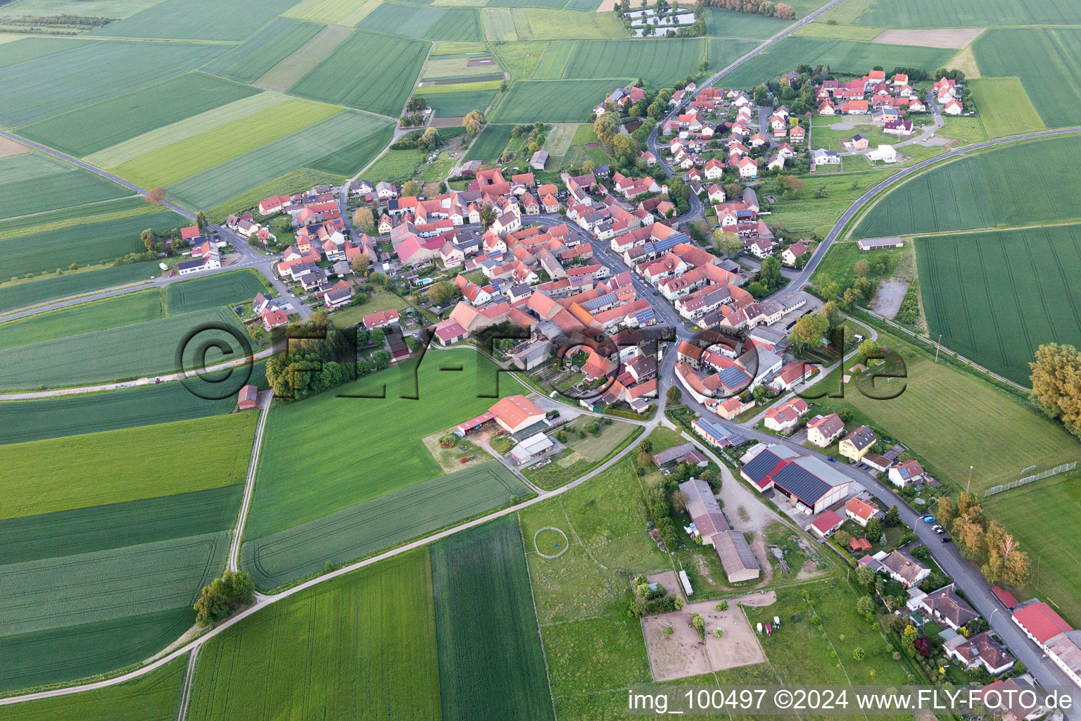 Aerial view of Dürrfeld in the state Bavaria, Germany