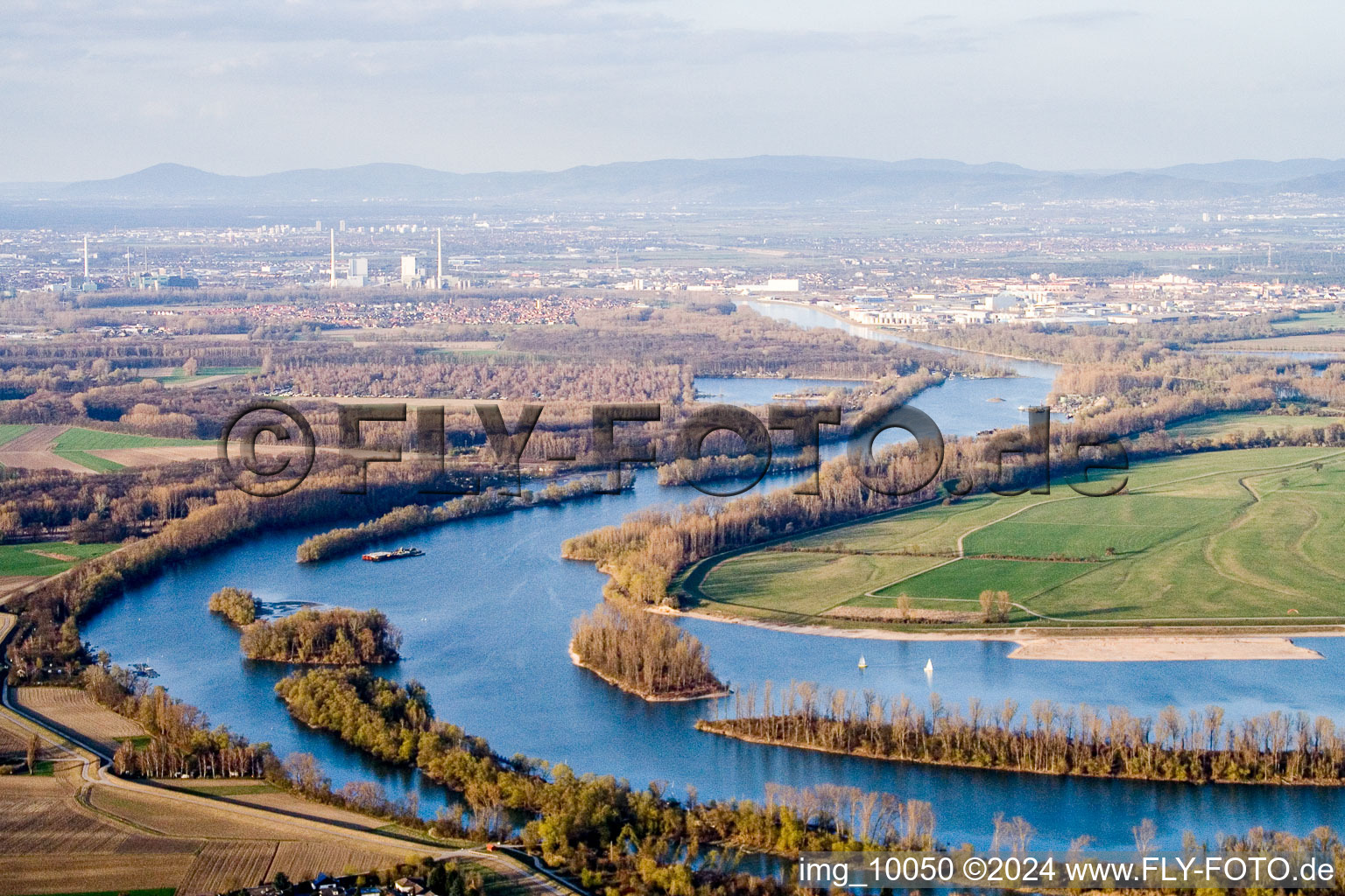 Curved loop of the riparian zones on the course of the river Angelhofer Altrhein in Otterstadt in the state Rhineland-Palatinate, Germany