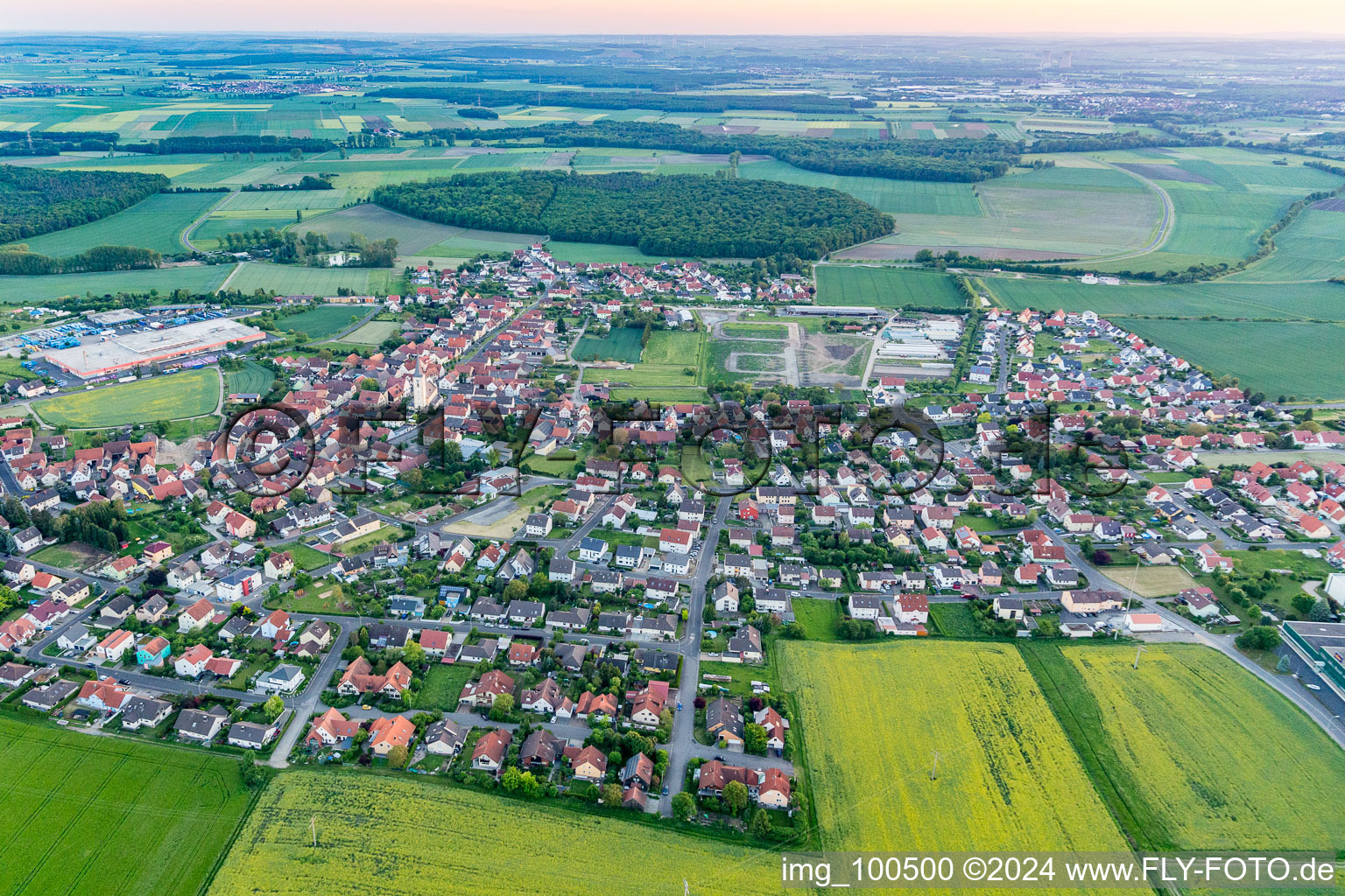 Bird's eye view of Grettstadt in the state Bavaria, Germany