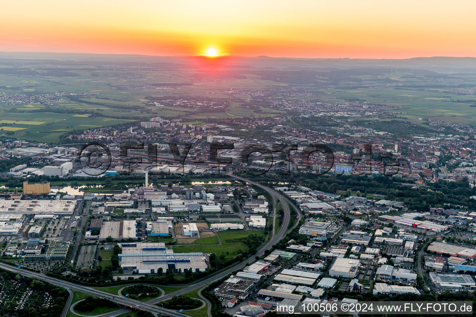 Schweinfurt in the state Bavaria, Germany from above