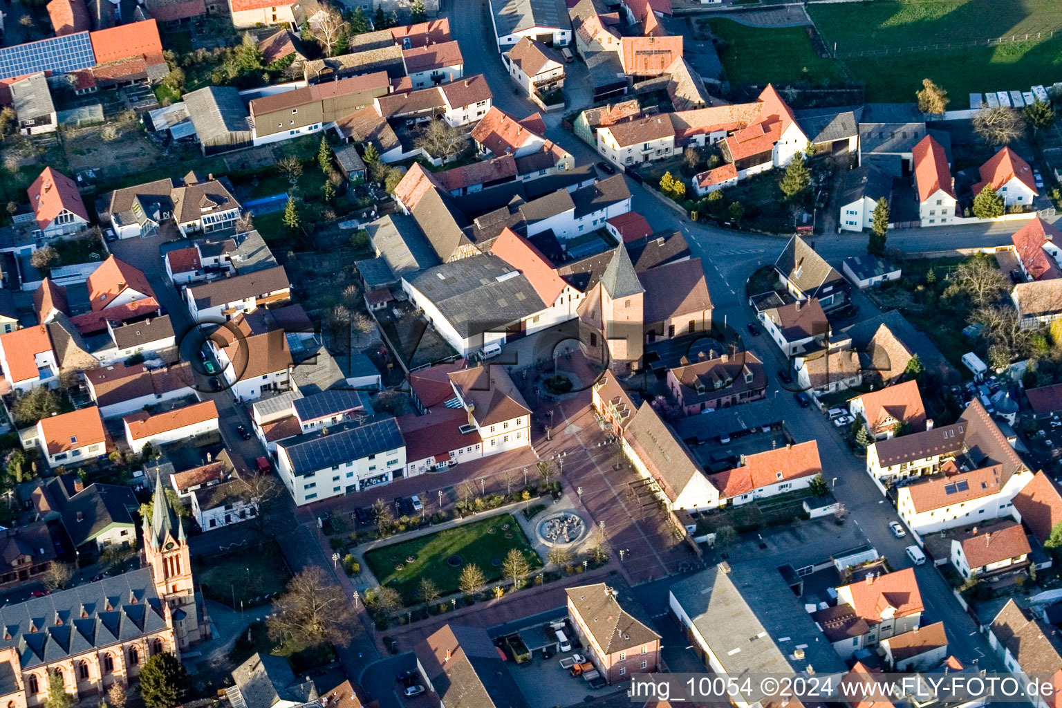 Aerial view of Church building i Otterstadt in Otterstadt in the state Rhineland-Palatinate, Germany