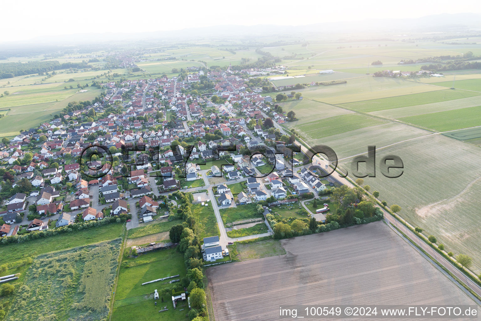 Aerial view of Minfeld in the state Rhineland-Palatinate, Germany