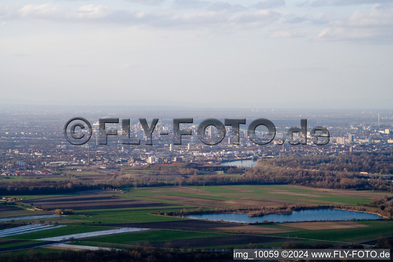 Ludwigshafen from the south in the district Rheingönheim in Ludwigshafen am Rhein in the state Rhineland-Palatinate, Germany