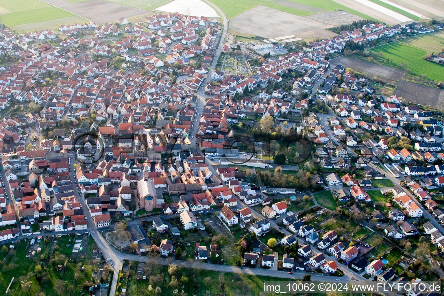 Town View of the streets and houses of the residential areas in Waldsee in the state Rhineland-Palatinate, Germany from above