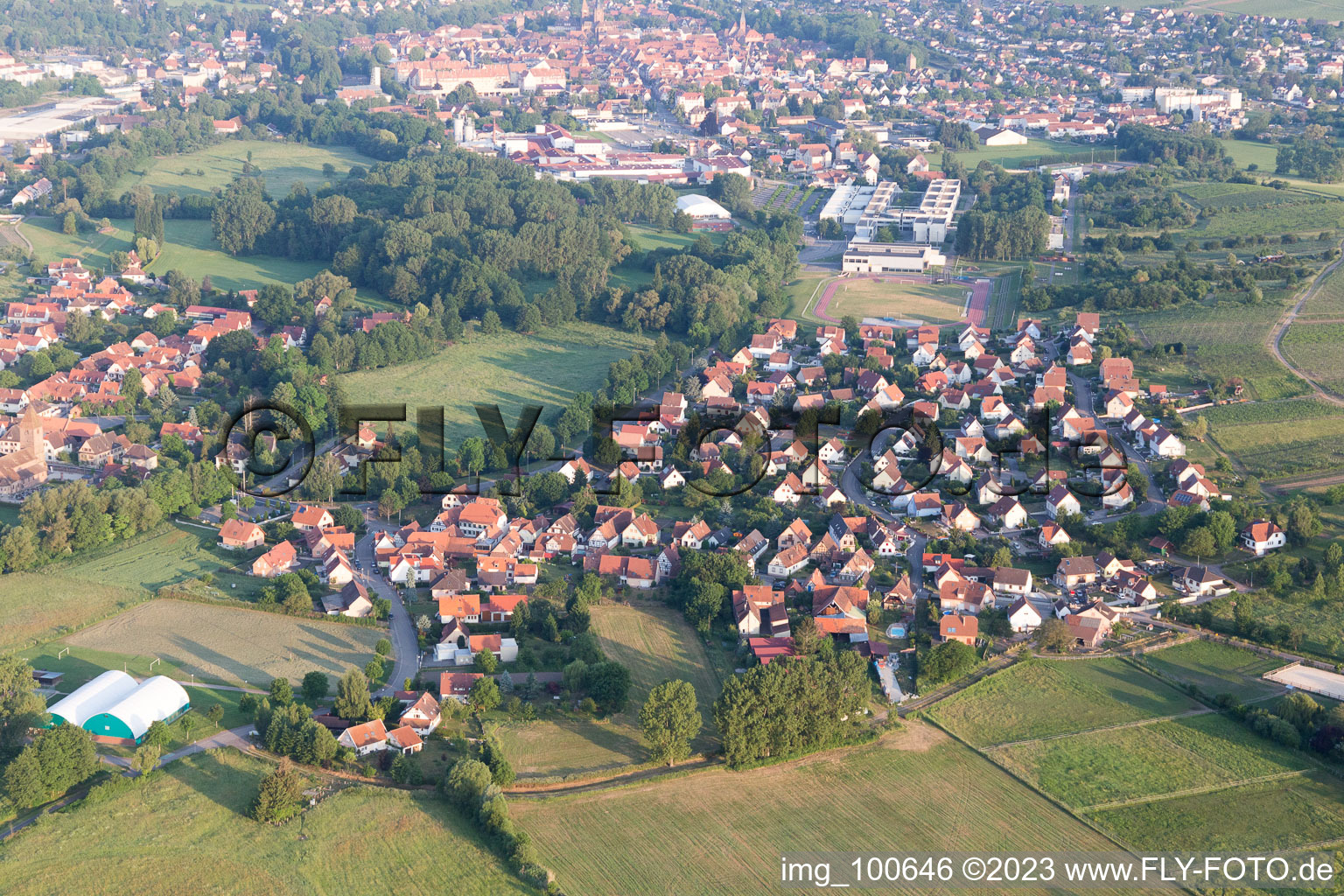 Altenstadt in the state Bas-Rhin, France viewn from the air