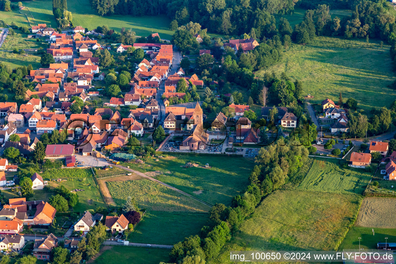 Aerial view of Saint Ulrich in the district Altenstadt in Wissembourg in the state Bas-Rhin, France