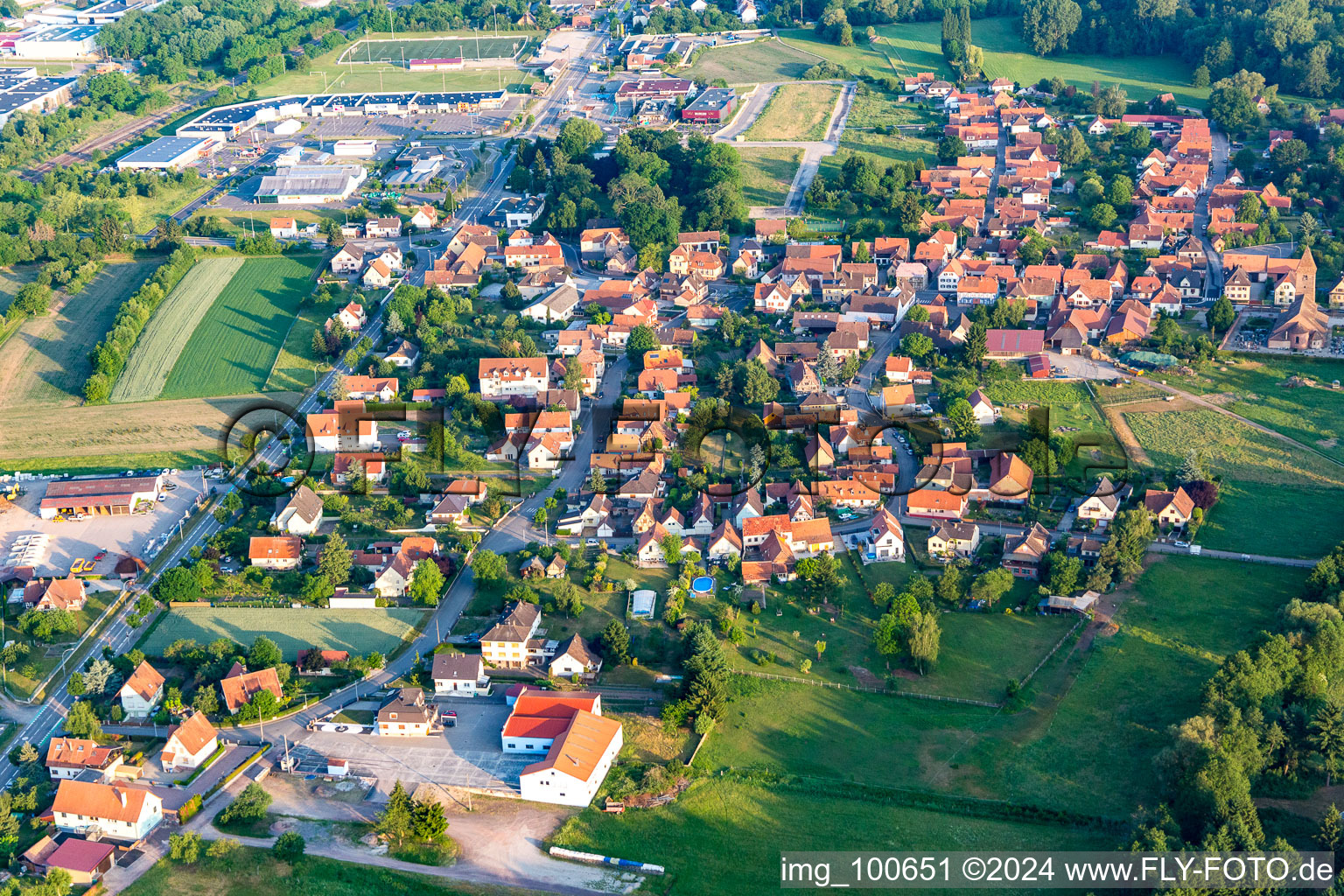 Aerial view of District Altenstadt in Wissembourg in the state Bas-Rhin, France