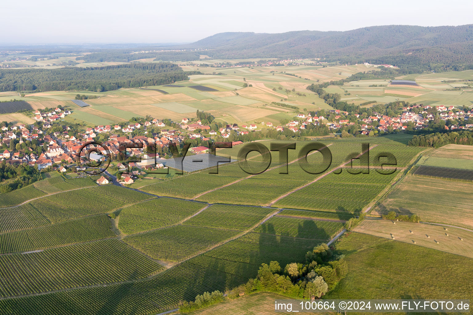 Steinseltz in the state Bas-Rhin, France seen from a drone