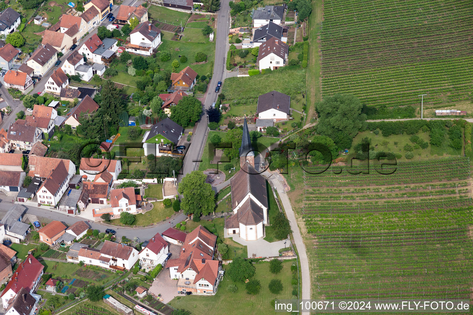 District Rechtenbach in Schweigen-Rechtenbach in the state Rhineland-Palatinate, Germany from the drone perspective