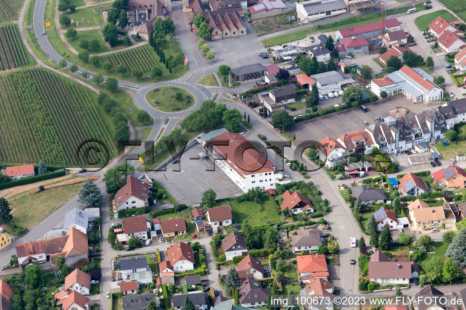 District Rechtenbach in Schweigen-Rechtenbach in the state Rhineland-Palatinate, Germany seen from a drone