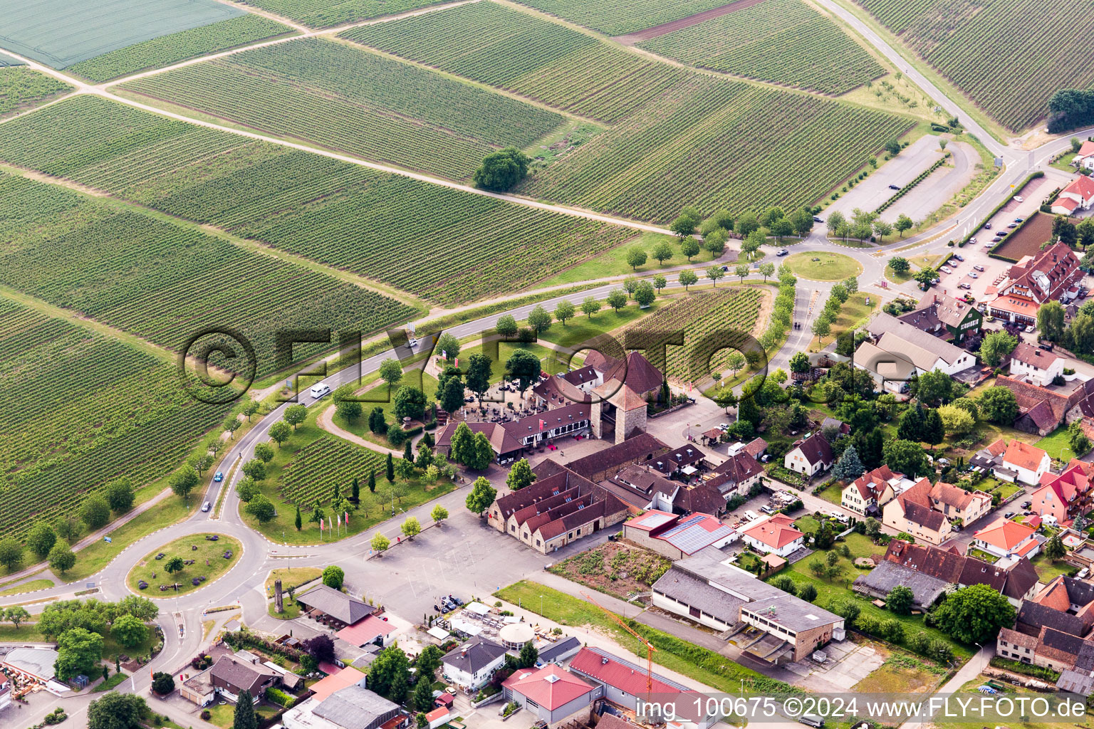 District Schweigen in Schweigen-Rechtenbach in the state Rhineland-Palatinate, Germany seen from above