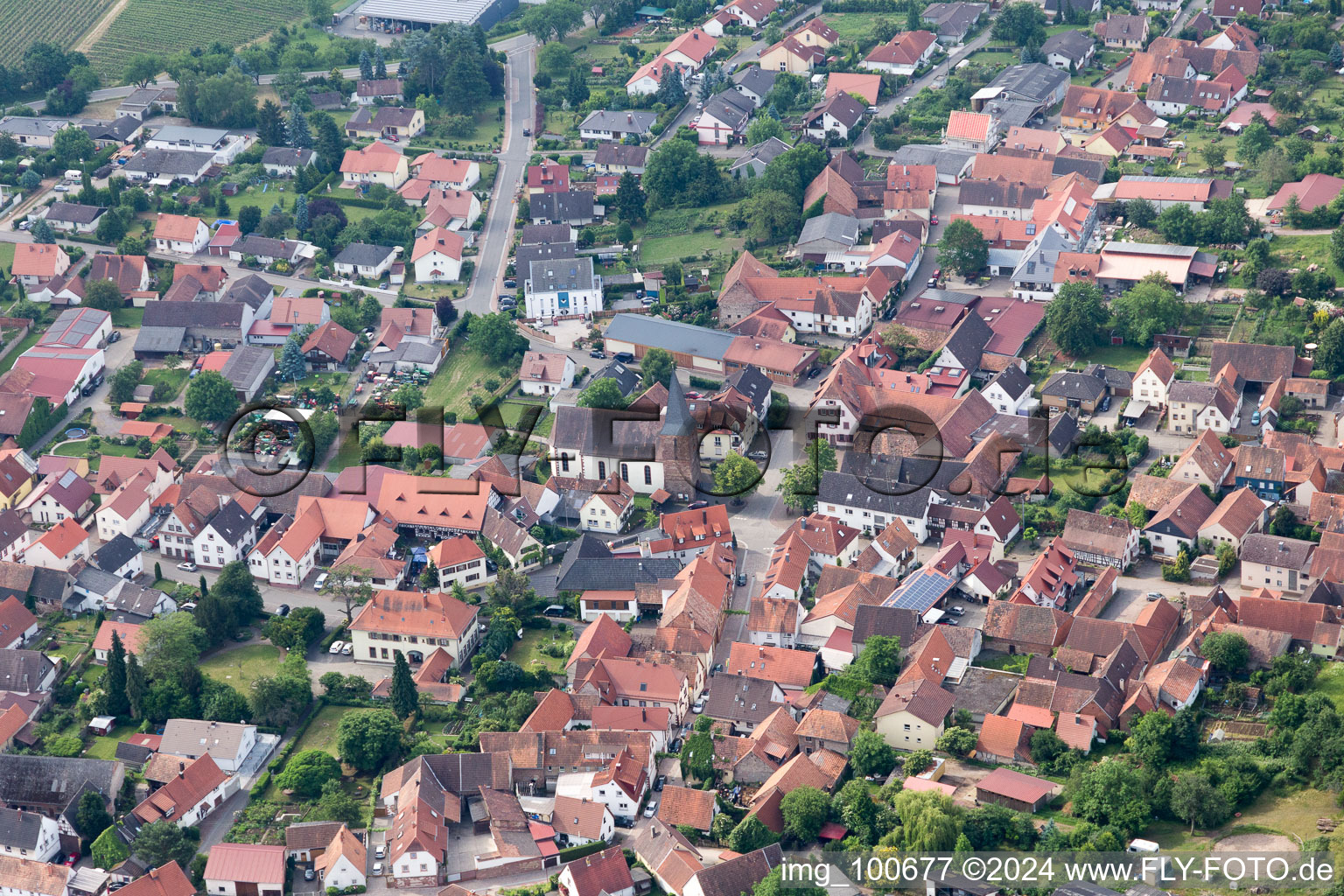 District Schweigen in Schweigen-Rechtenbach in the state Rhineland-Palatinate, Germany from the plane