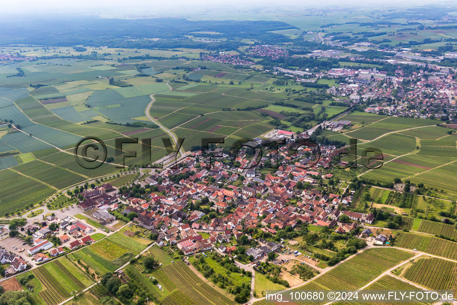 Bird's eye view of District Schweigen in Schweigen-Rechtenbach in the state Rhineland-Palatinate, Germany