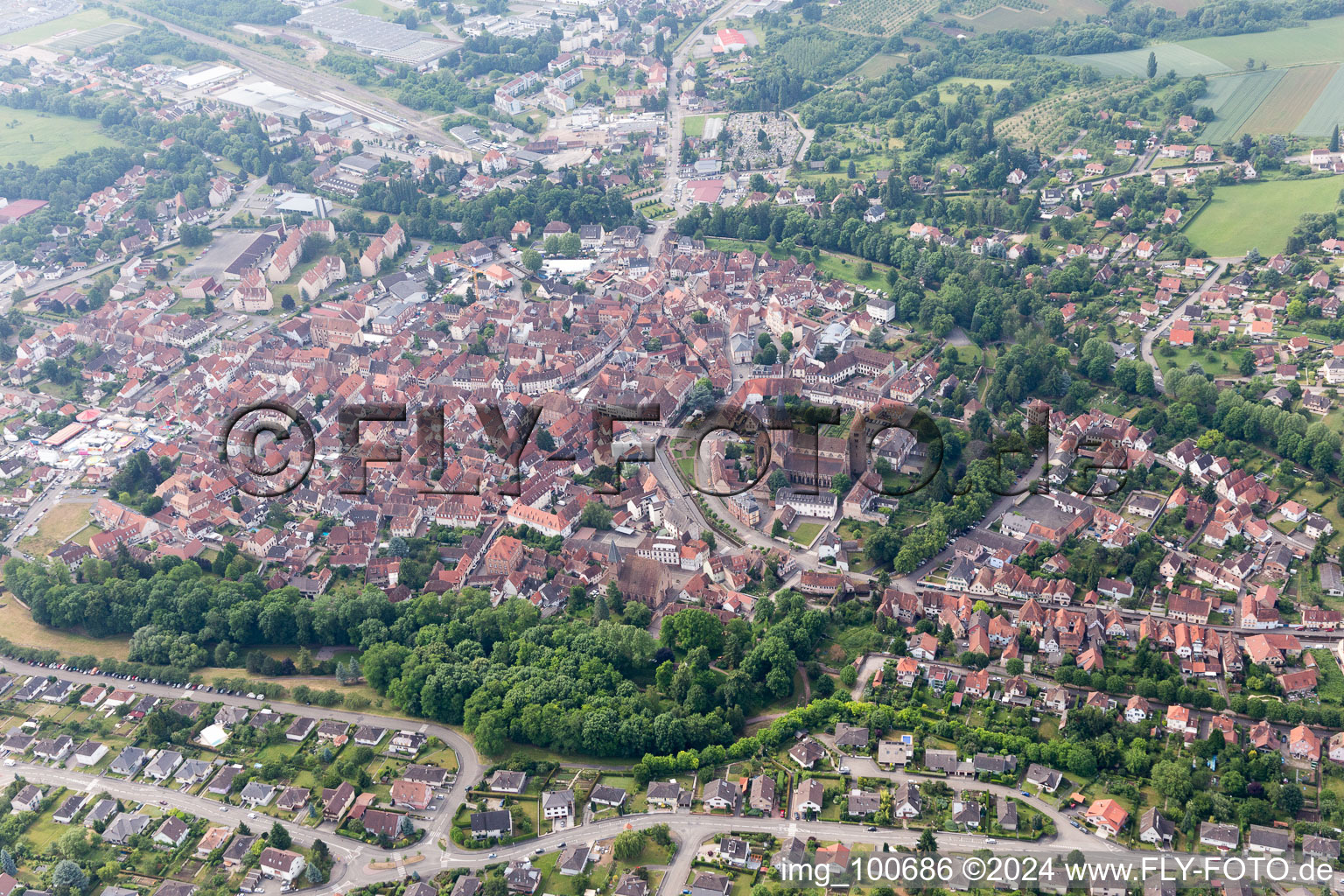 Oblique view of Wissembourg in the state Bas-Rhin, France