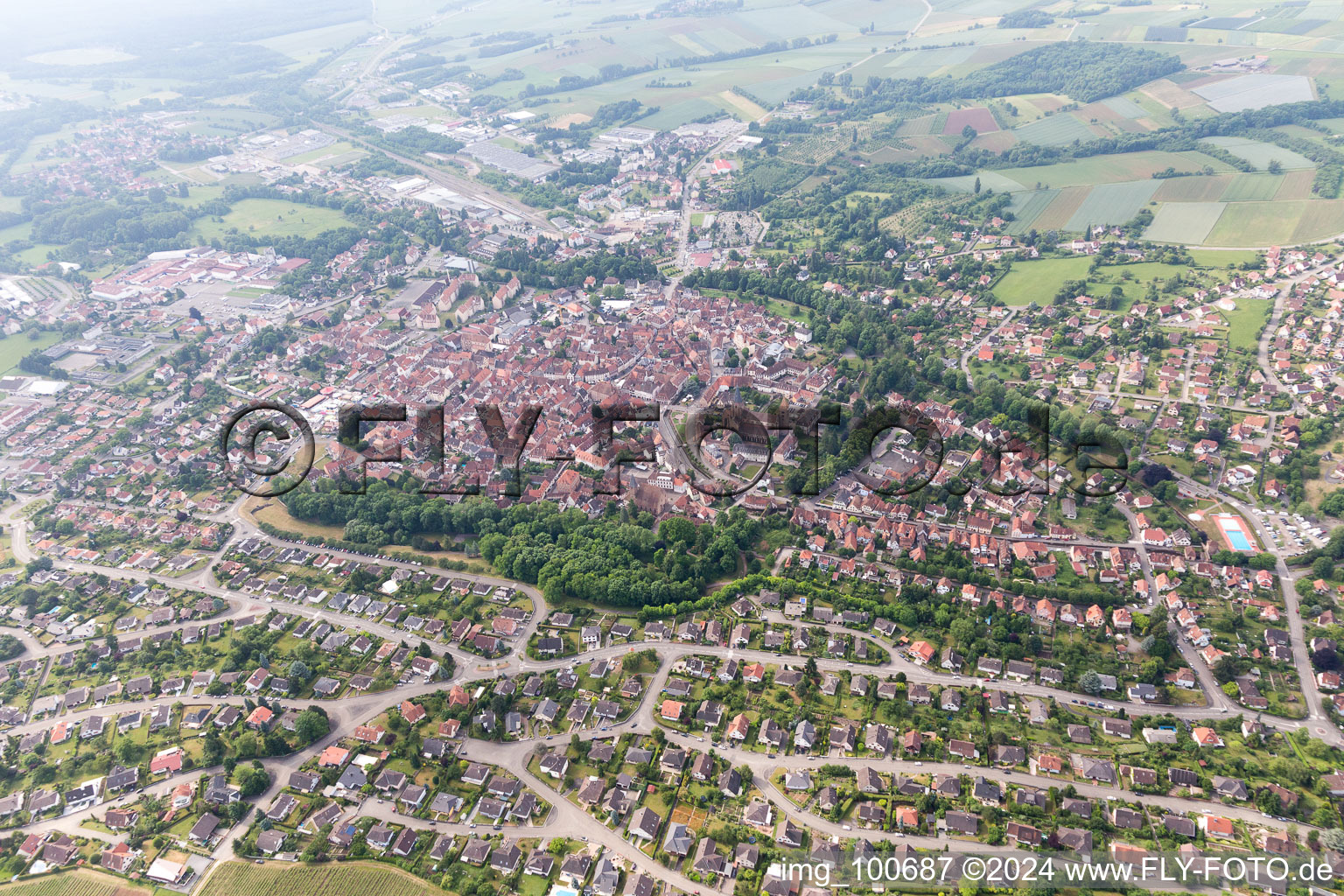 Wissembourg in the state Bas-Rhin, France from above