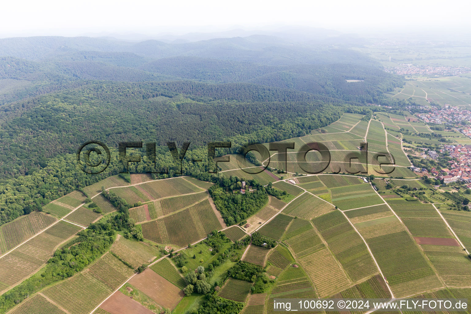 Aerial photograpy of Sonnenberg in the district Schweigen in Schweigen-Rechtenbach in the state Rhineland-Palatinate, Germany