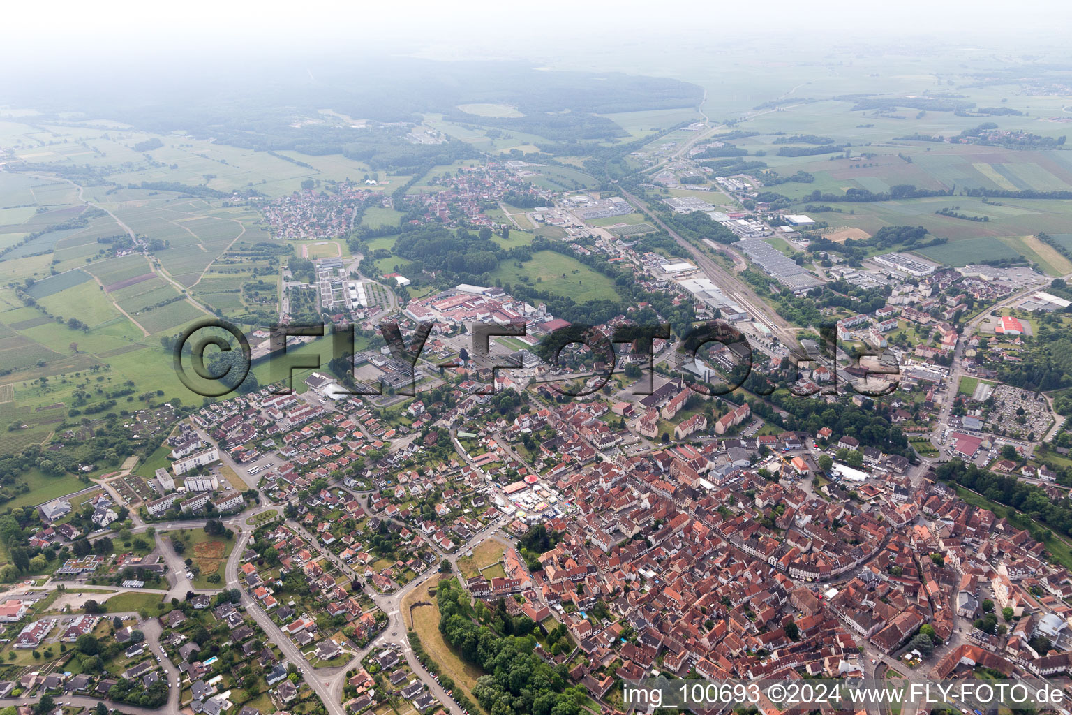 Wissembourg in the state Bas-Rhin, France seen from above