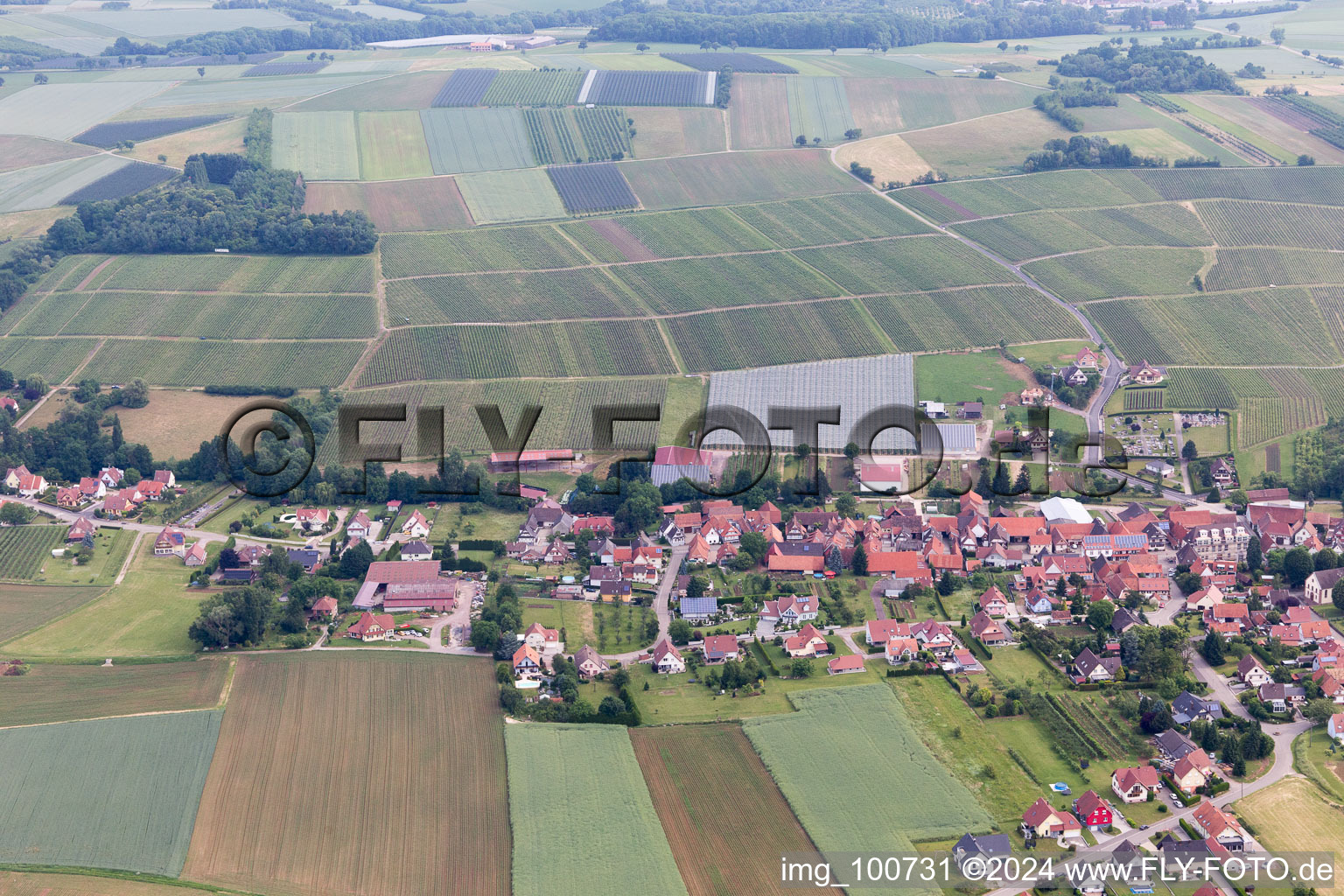 Steinseltz in the state Bas-Rhin, France seen from above