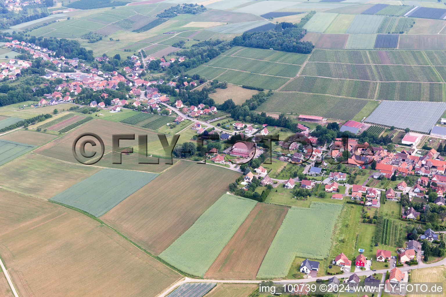 Steinseltz in the state Bas-Rhin, France seen from a drone