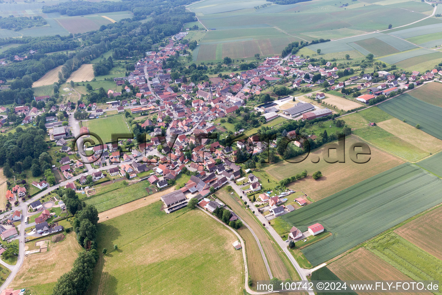 Riedseltz in the state Bas-Rhin, France seen from above