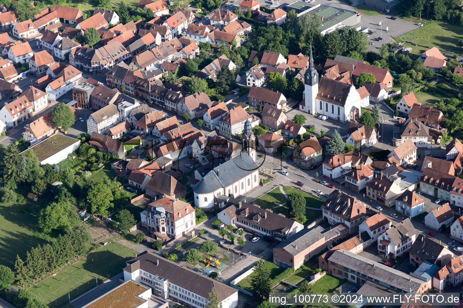 Oblique view of Soultz-sous-Forêts in the state Bas-Rhin, France